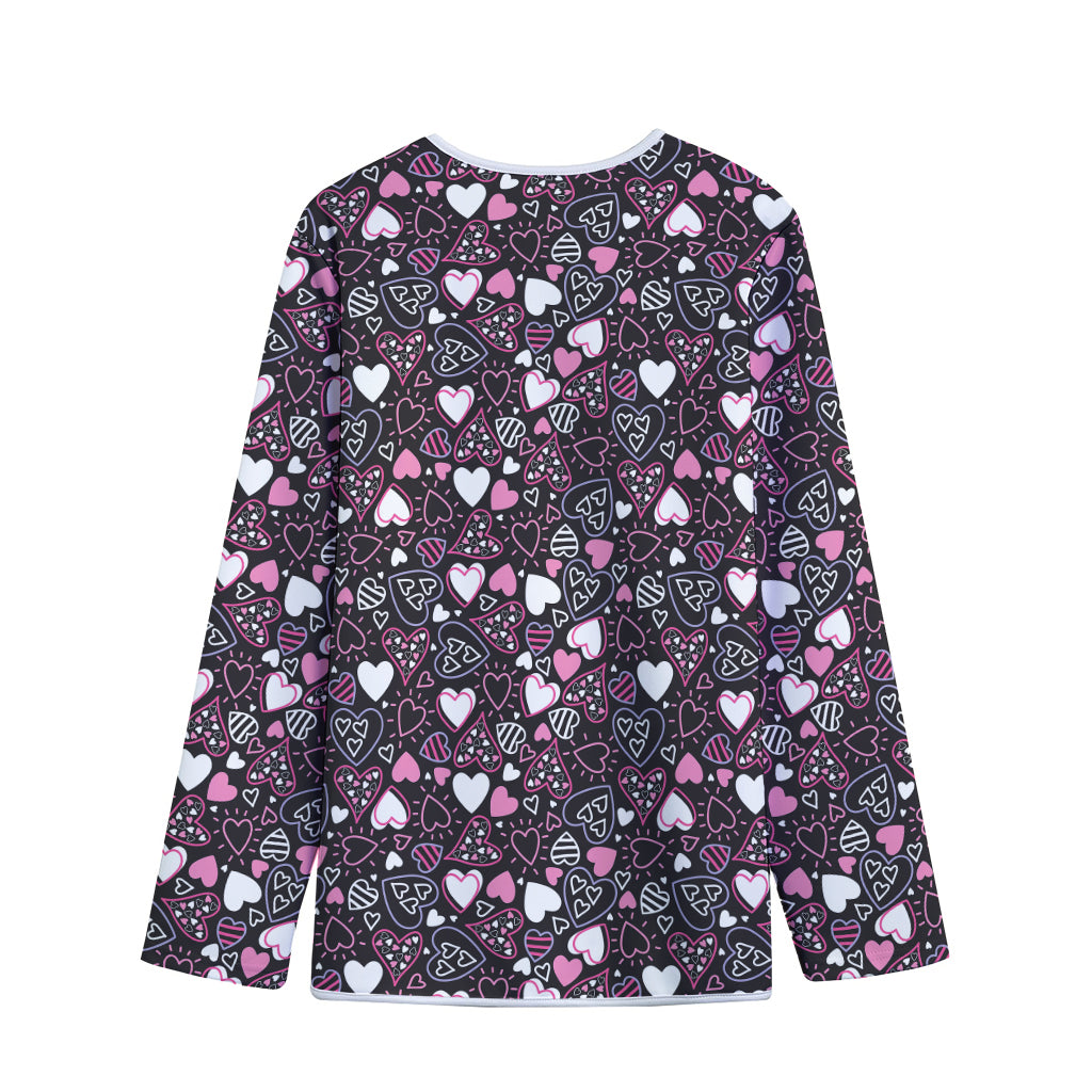 Cute Girly Heart Pattern Print Long Sleeve Short Coat