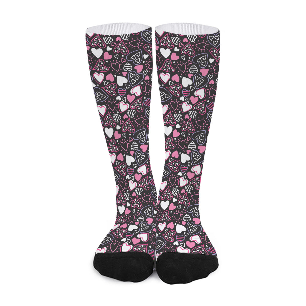 Cute Girly Heart Pattern Print Long Socks