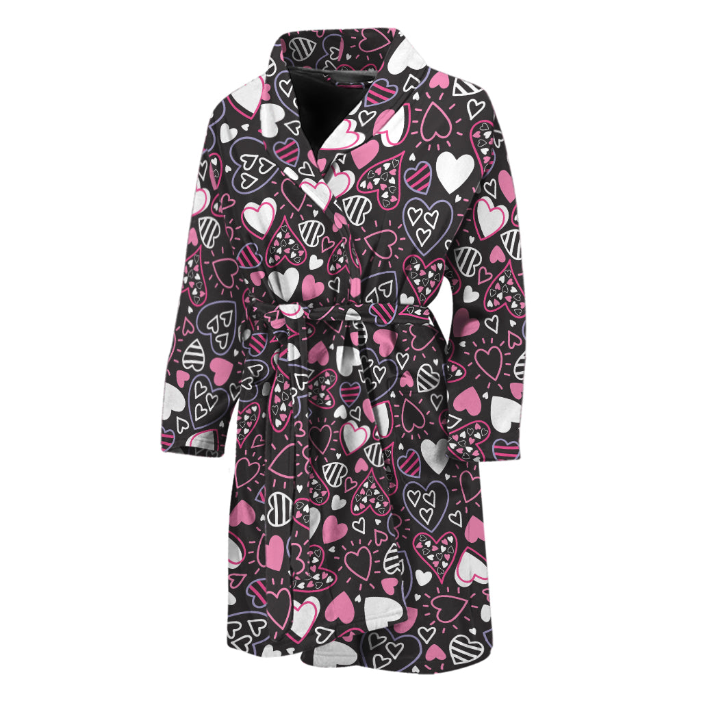 Cute Girly Heart Pattern Print Men's Bathrobe