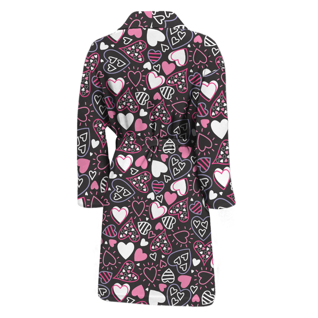 Cute Girly Heart Pattern Print Men's Bathrobe