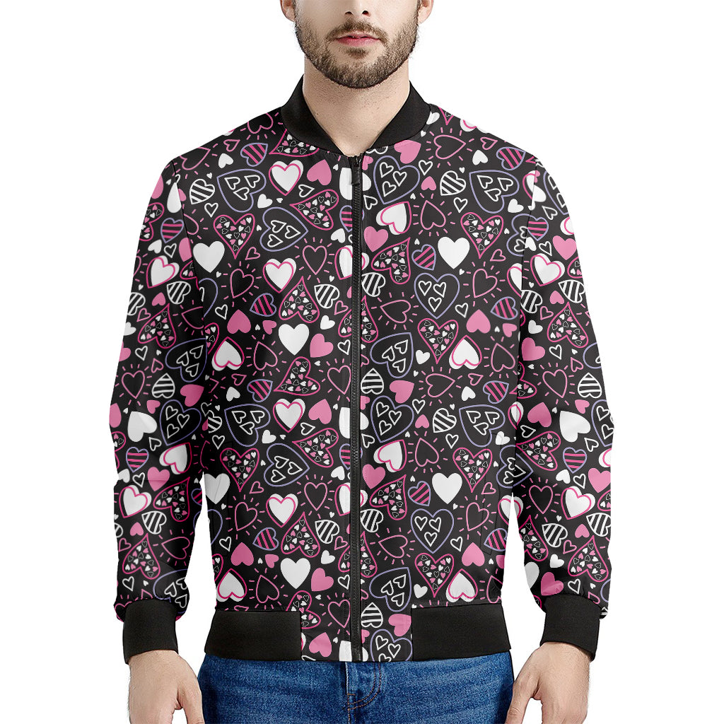 Cute Girly Heart Pattern Print Men's Bomber Jacket