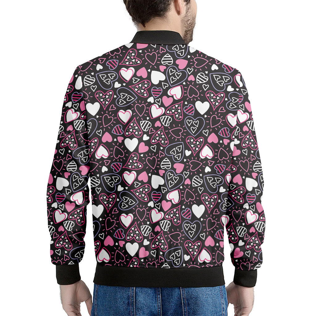 Cute Girly Heart Pattern Print Men's Bomber Jacket