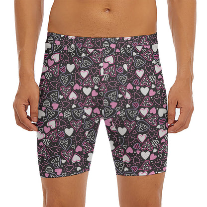 Cute Girly Heart Pattern Print Men's Long Boxer Briefs
