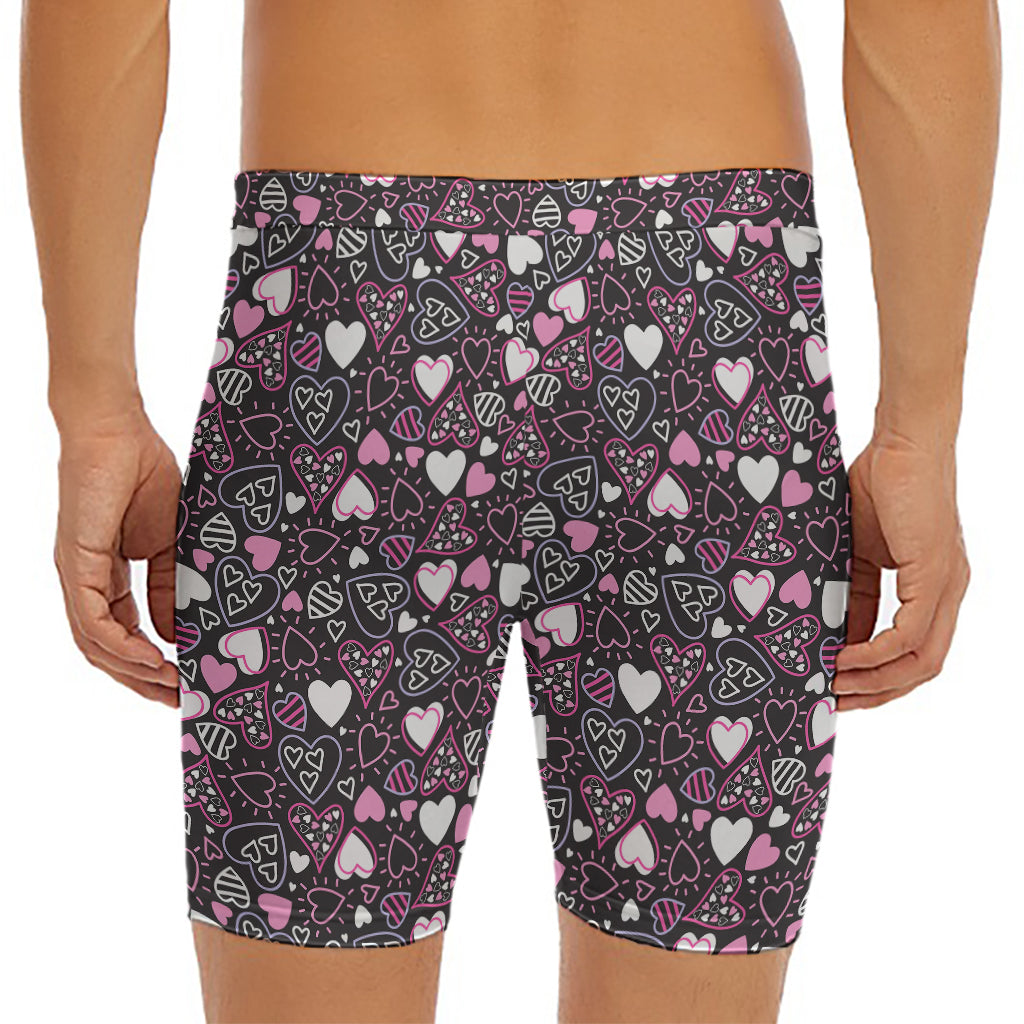 Cute Girly Heart Pattern Print Men's Long Boxer Briefs