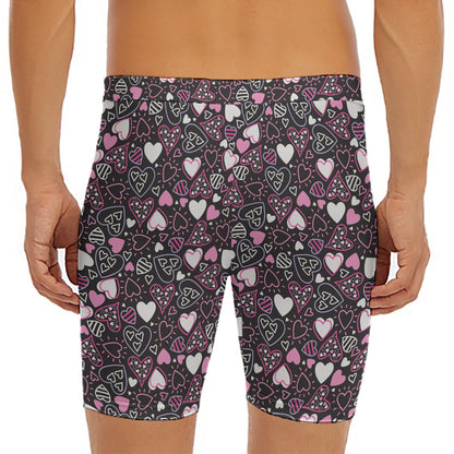Cute Girly Heart Pattern Print Men's Long Boxer Briefs