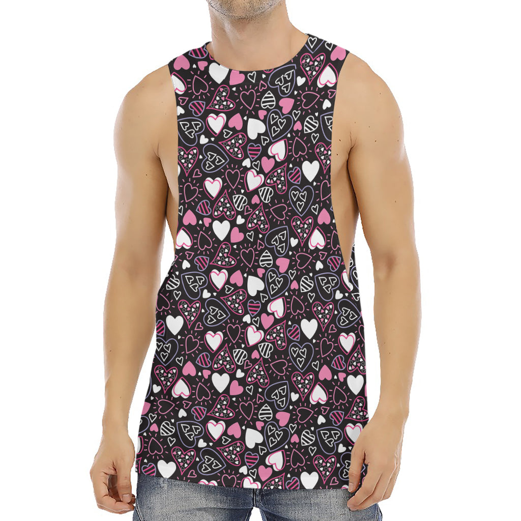 Cute Girly Heart Pattern Print Men's Muscle Tank Top
