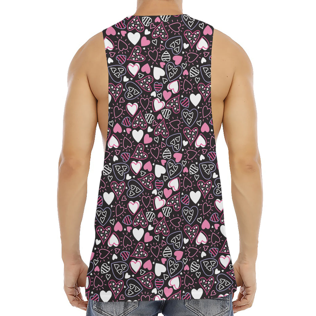 Cute Girly Heart Pattern Print Men's Muscle Tank Top
