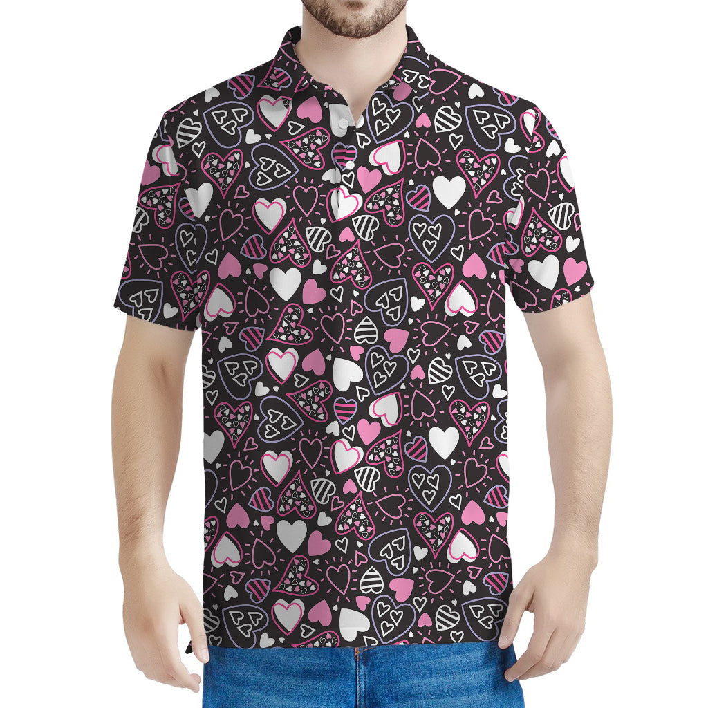 Cute Girly Heart Pattern Print Men's Polo Shirt