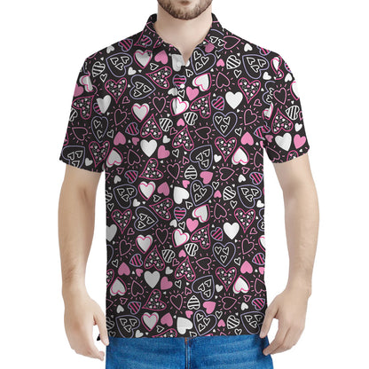 Cute Girly Heart Pattern Print Men's Polo Shirt