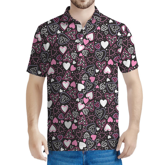 Cute Girly Heart Pattern Print Men's Polo Shirt
