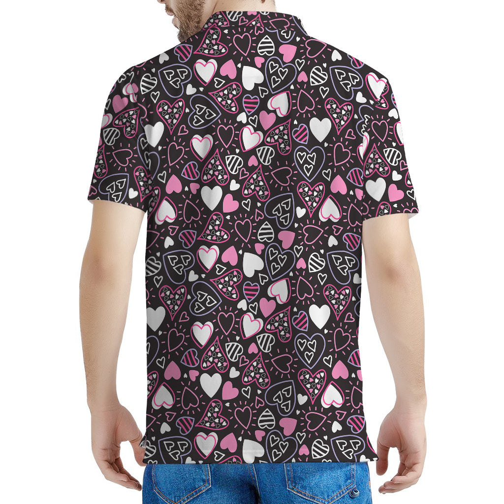 Cute Girly Heart Pattern Print Men's Polo Shirt