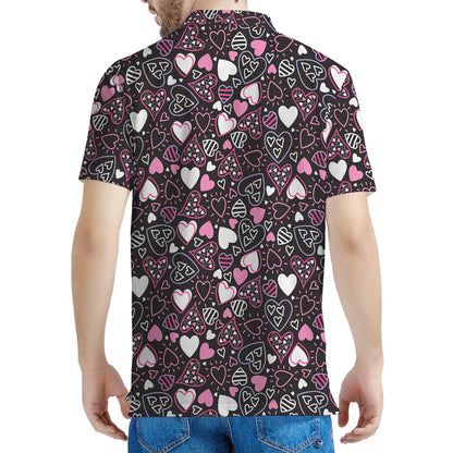 Cute Girly Heart Pattern Print Men's Polo Shirt