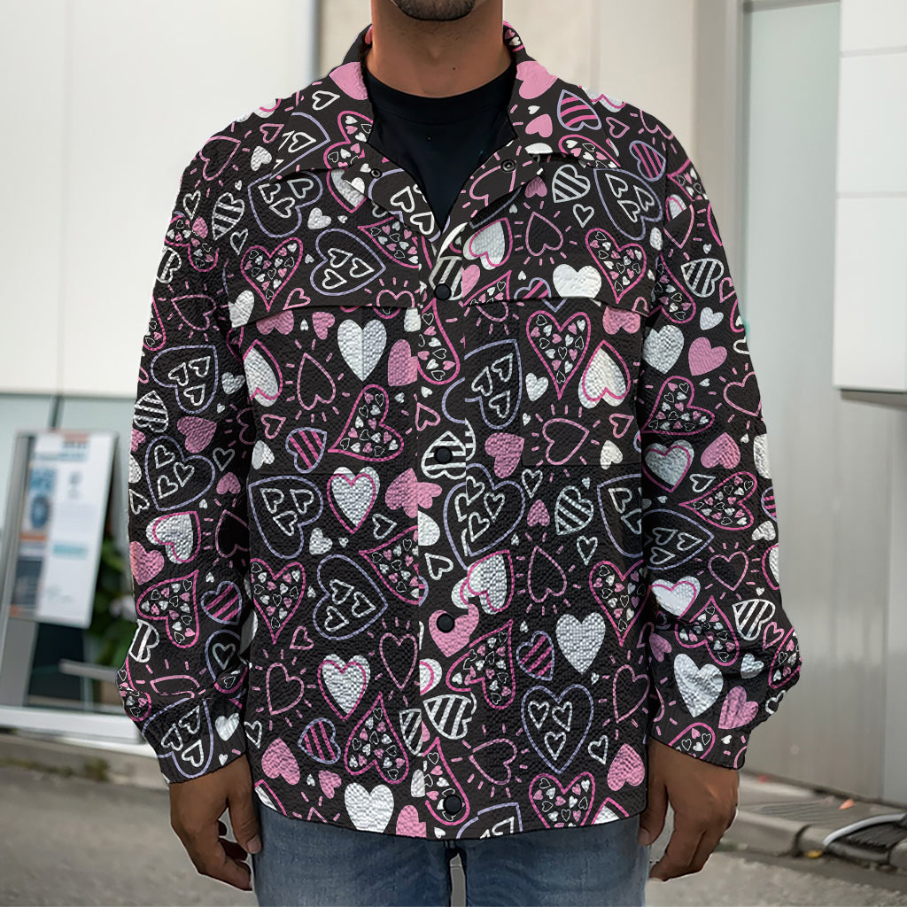 Cute Girly Heart Pattern Print Men's Shirt Jacket