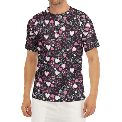 Cute Girly Heart Pattern Print Men's Short Sleeve Rash Guard
