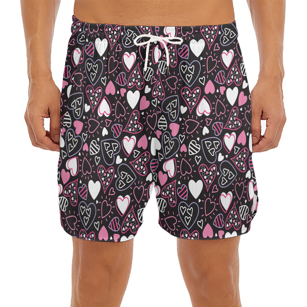 Cute Girly Heart Pattern Print Men's Split Running Shorts