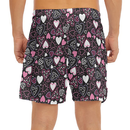 Cute Girly Heart Pattern Print Men's Split Running Shorts