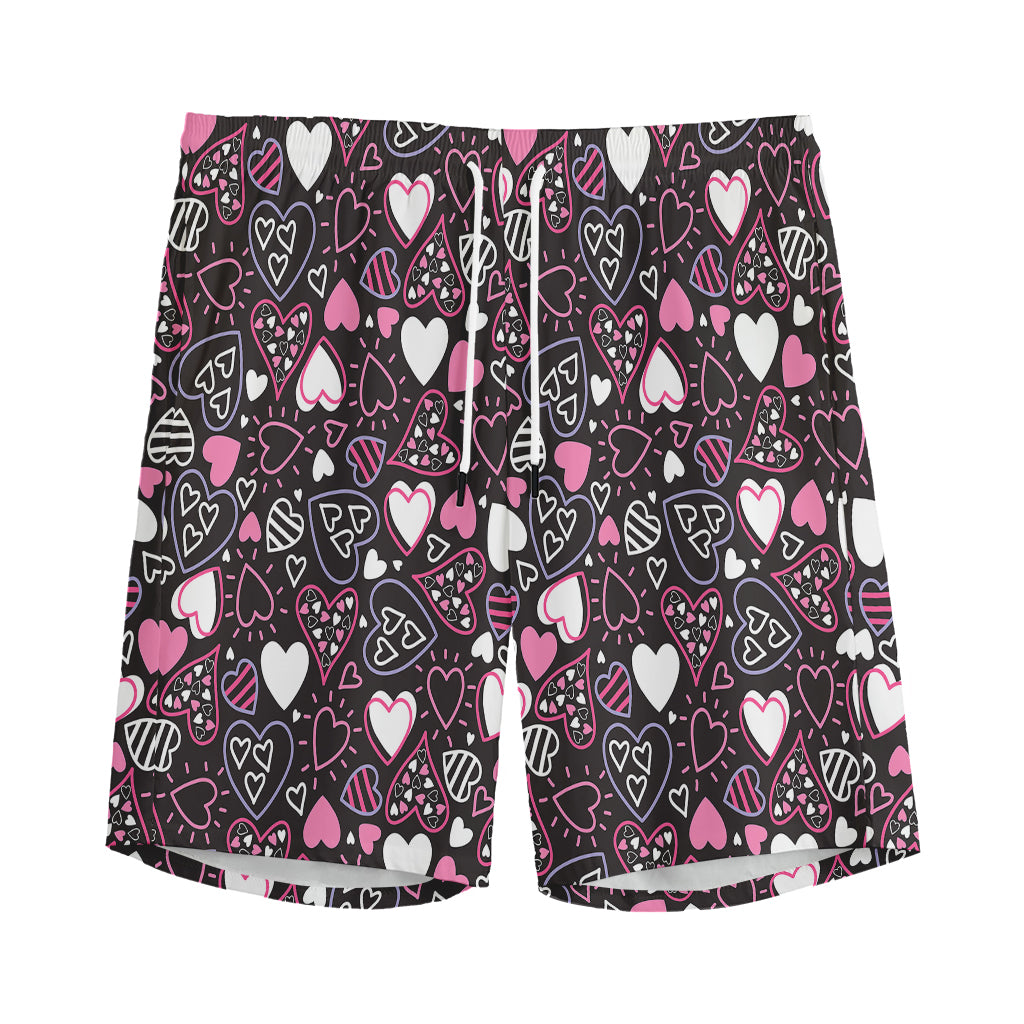 Cute Girly Heart Pattern Print Men's Sports Shorts