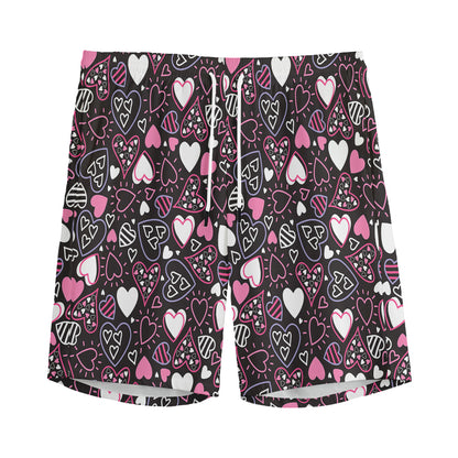Cute Girly Heart Pattern Print Men's Sports Shorts