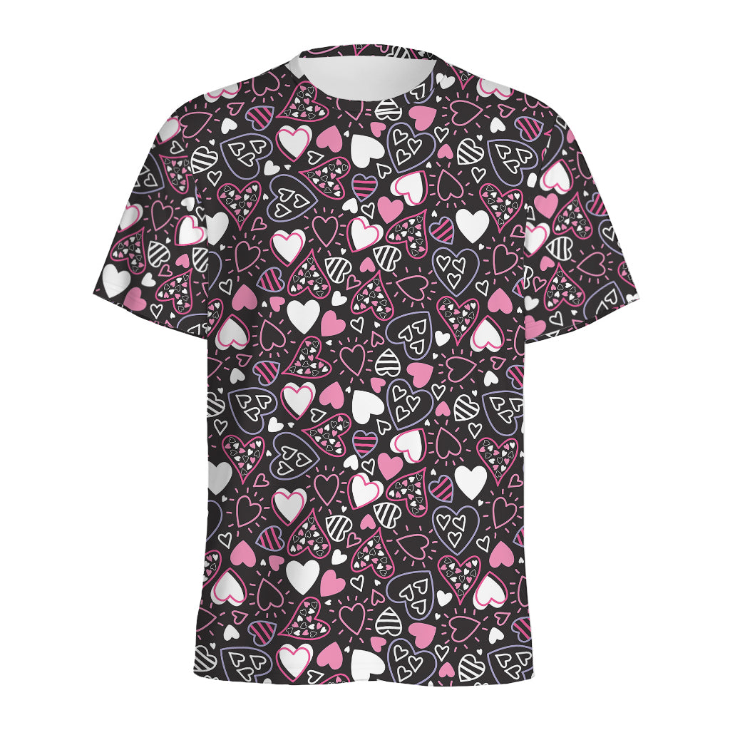 Cute Girly Heart Pattern Print Men's Sports T-Shirt