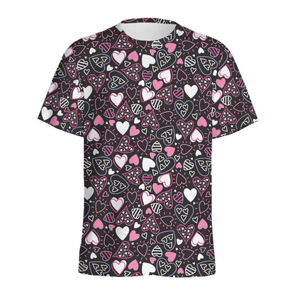 Cute Girly Heart Pattern Print Men's Sports T-Shirt