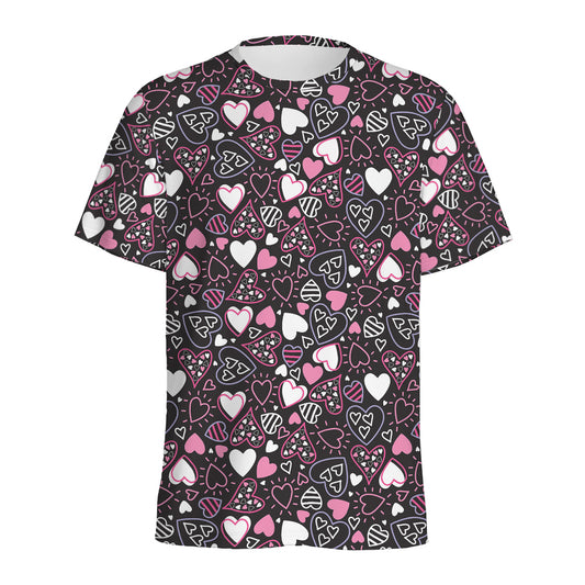 Cute Girly Heart Pattern Print Men's Sports T-Shirt