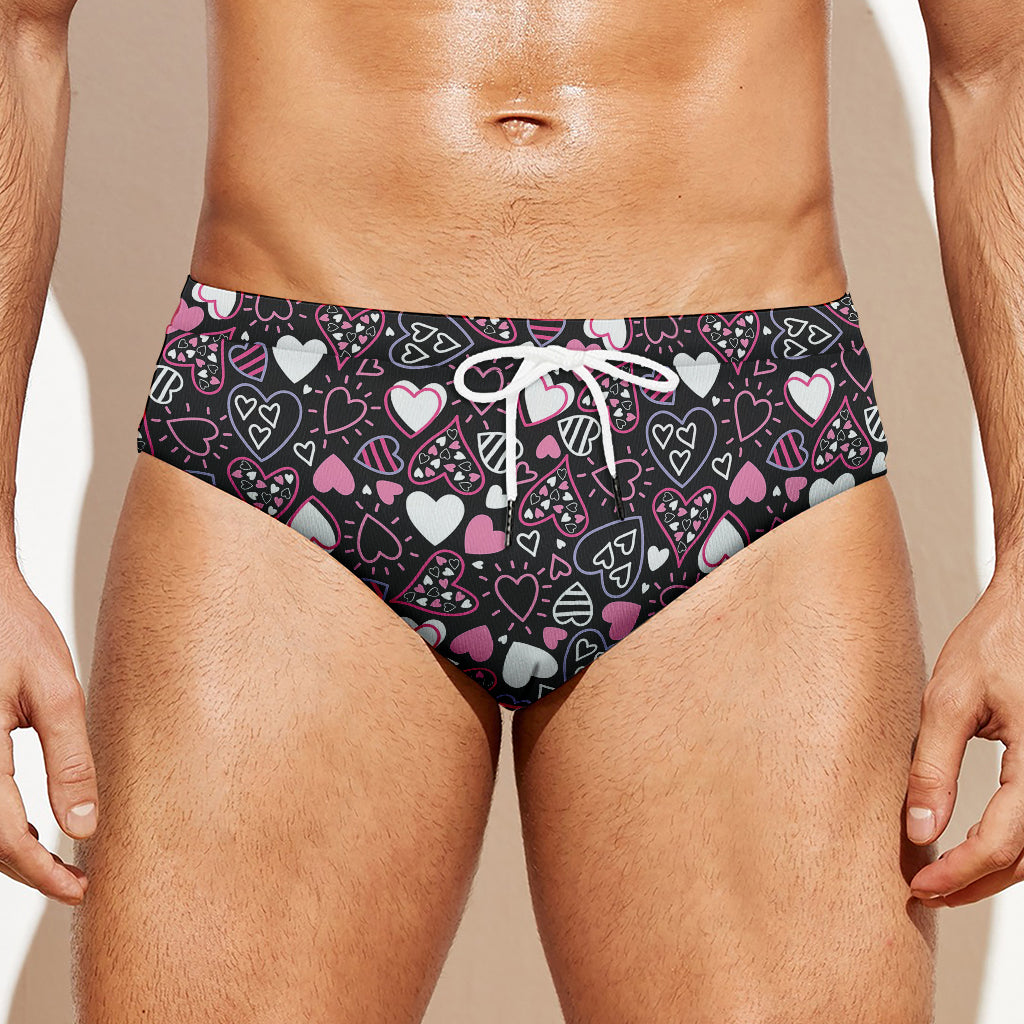 Cute Girly Heart Pattern Print Men's Swim Briefs