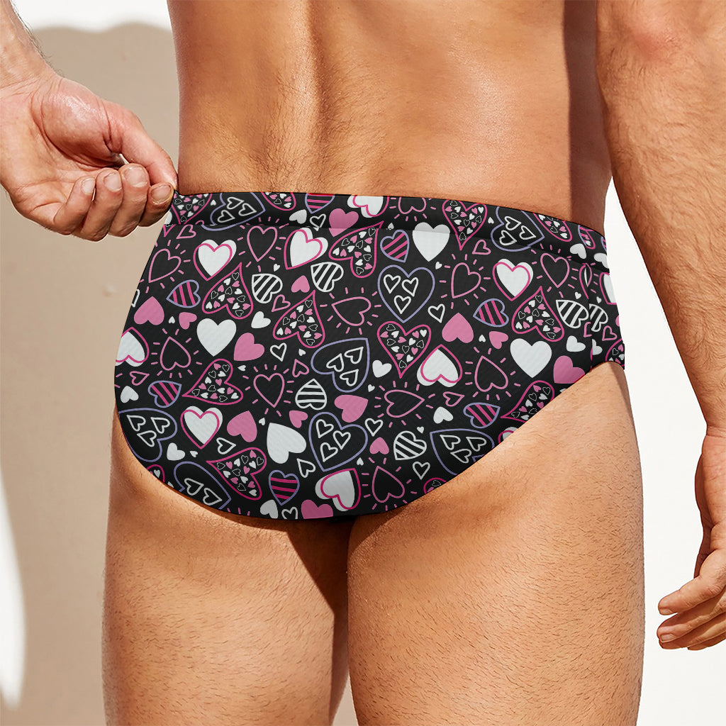 Cute Girly Heart Pattern Print Men's Swim Briefs