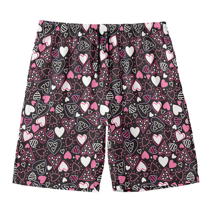Cute Girly Heart Pattern Print Men's Swim Trunks