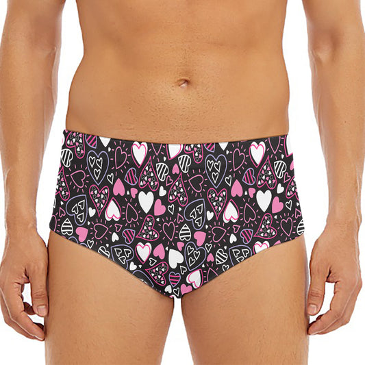 Cute Girly Heart Pattern Print Men's Triangle Swim Briefs