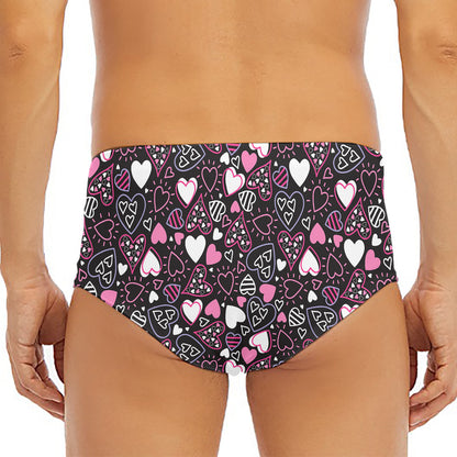 Cute Girly Heart Pattern Print Men's Triangle Swim Briefs