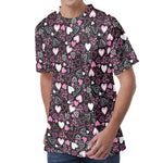 Cute Girly Heart Pattern Print Men's Velvet T-Shirt