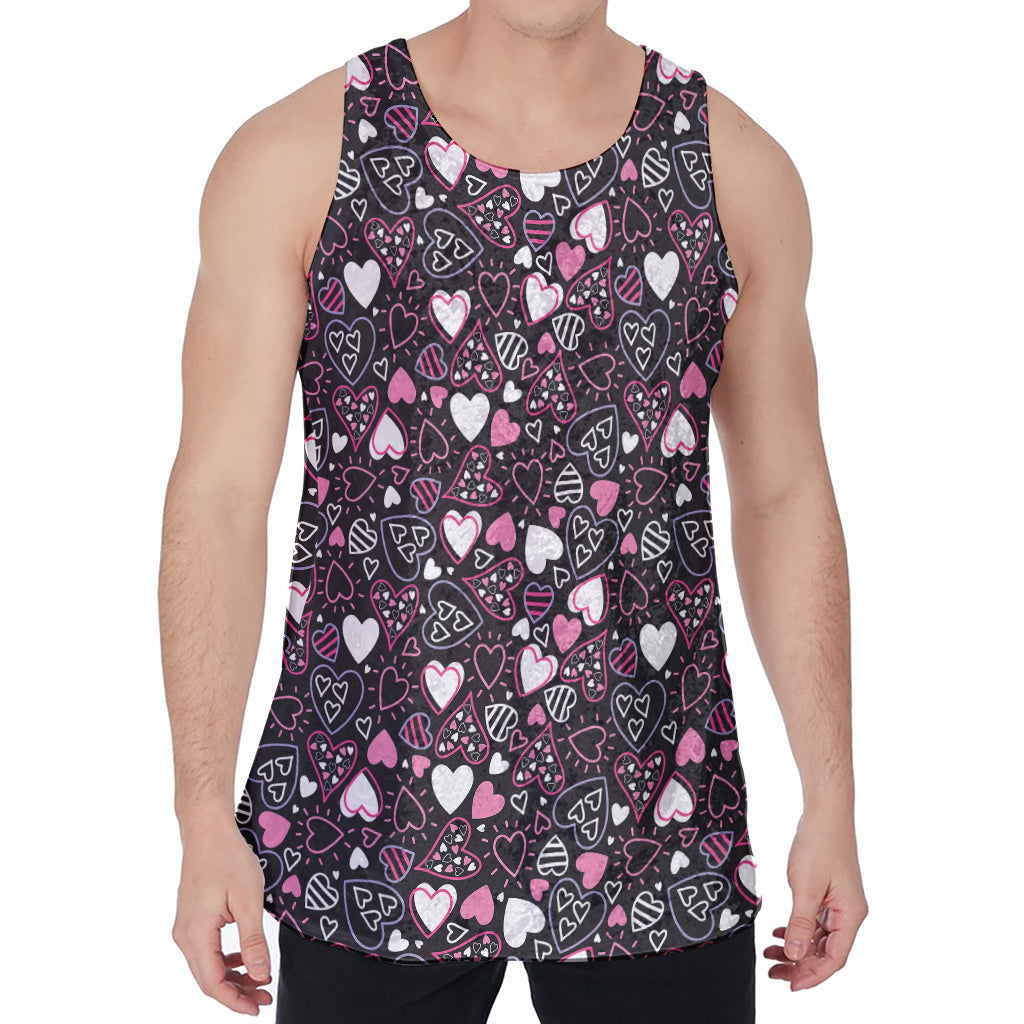 Cute Girly Heart Pattern Print Men's Velvet Tank Top