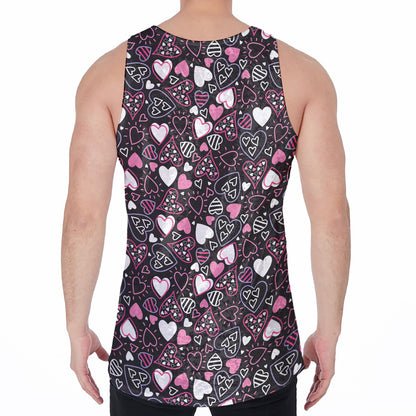 Cute Girly Heart Pattern Print Men's Velvet Tank Top