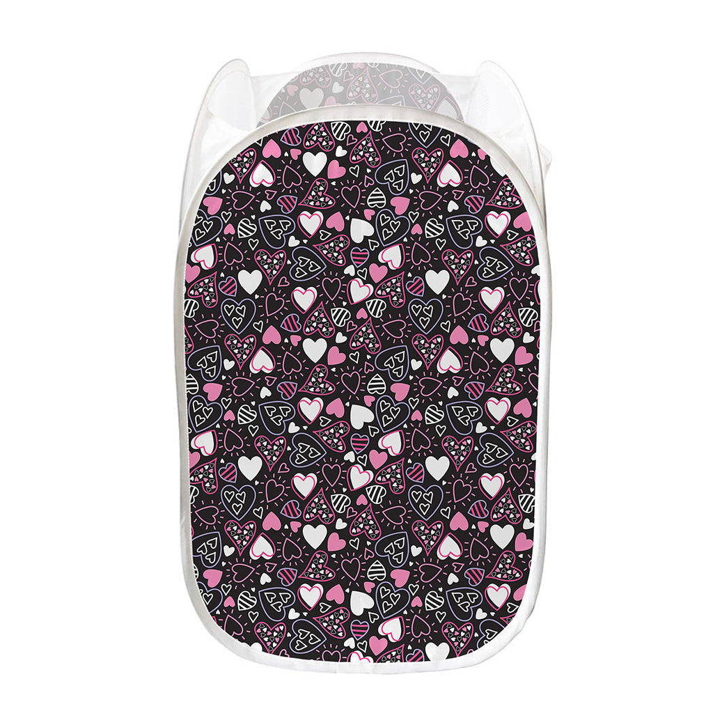 Cute Girly Heart Pattern Print Mesh Laundry Hamper
