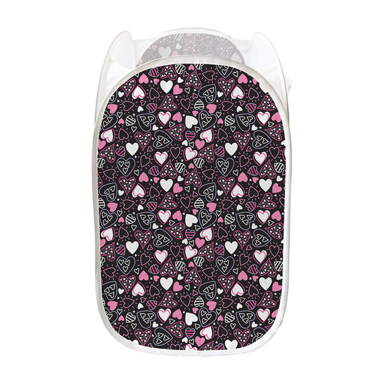 Cute Girly Heart Pattern Print Mesh Laundry Hamper