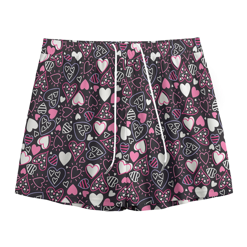 Cute Girly Heart Pattern Print Mesh Shorts