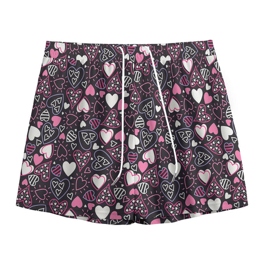 Cute Girly Heart Pattern Print Mesh Shorts