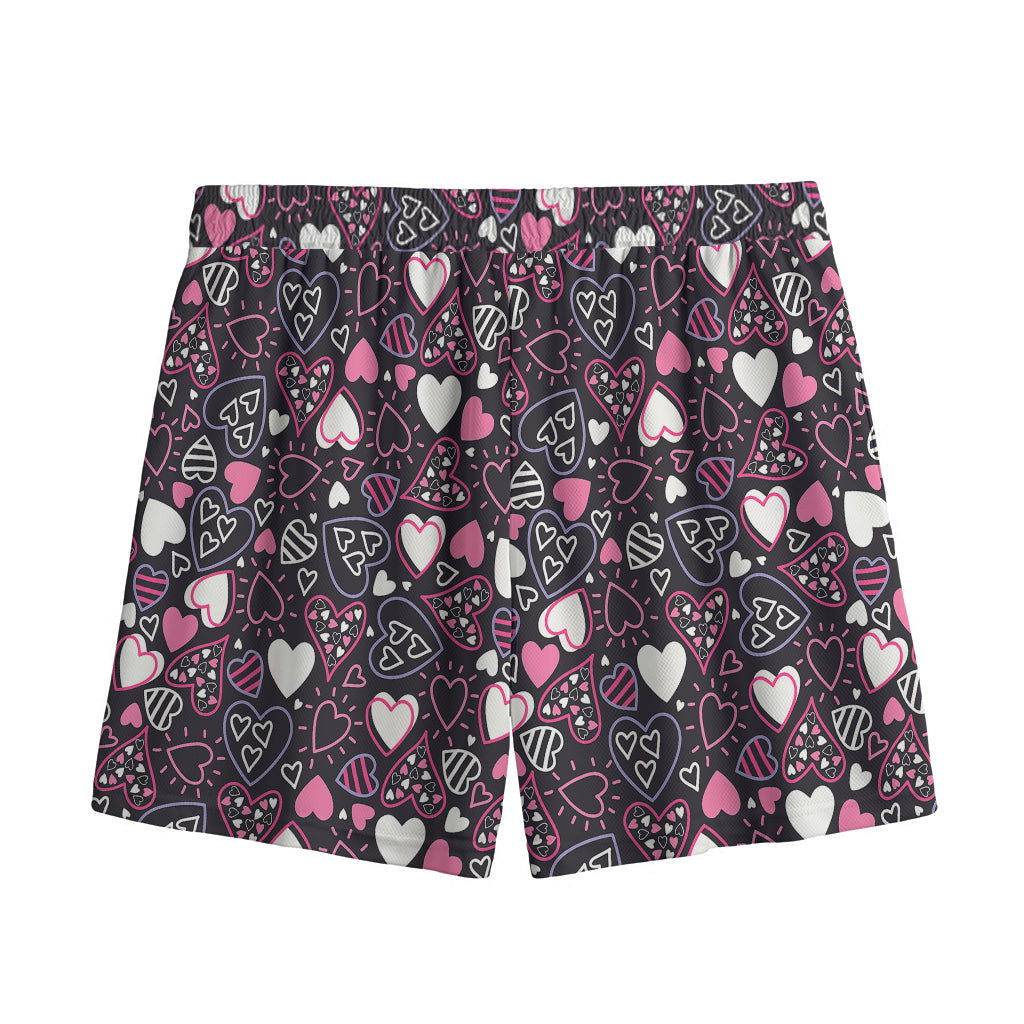 Cute Girly Heart Pattern Print Mesh Shorts