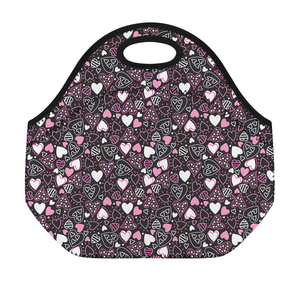 Cute Girly Heart Pattern Print Neoprene Lunch Bag