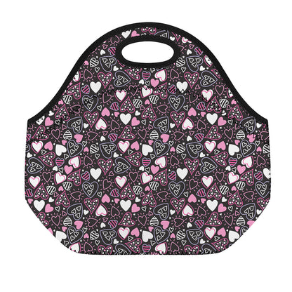 Cute Girly Heart Pattern Print Neoprene Lunch Bag