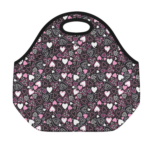 Cute Girly Heart Pattern Print Neoprene Lunch Bag