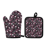 Cute Girly Heart Pattern Print Oven Mitt And Pot Holder Set