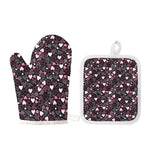 Cute Girly Heart Pattern Print Oven Mitt And Pot Holder Set