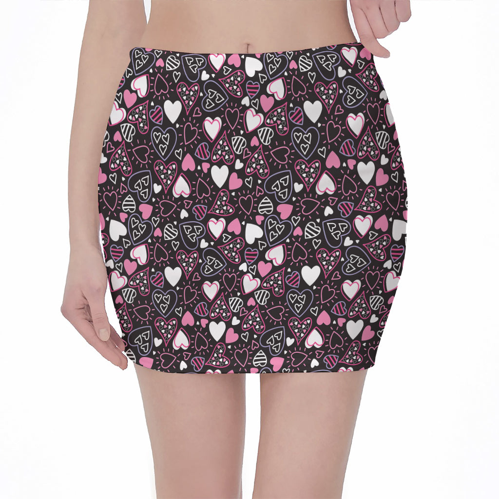 Cute Girly Heart Pattern Print Pencil Mini Skirt