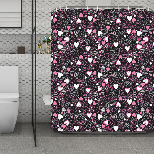 Cute Girly Heart Pattern Print Polyester Shower Curtain