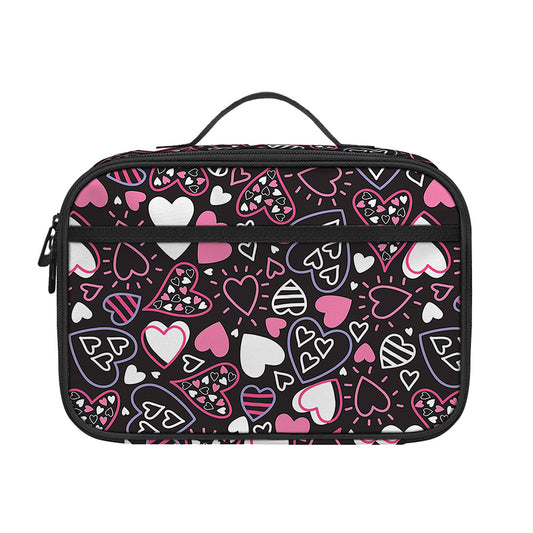 Cute Girly Heart Pattern Print Portable Lunch Bag