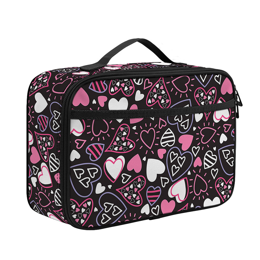 Cute Girly Heart Pattern Print Portable Lunch Bag