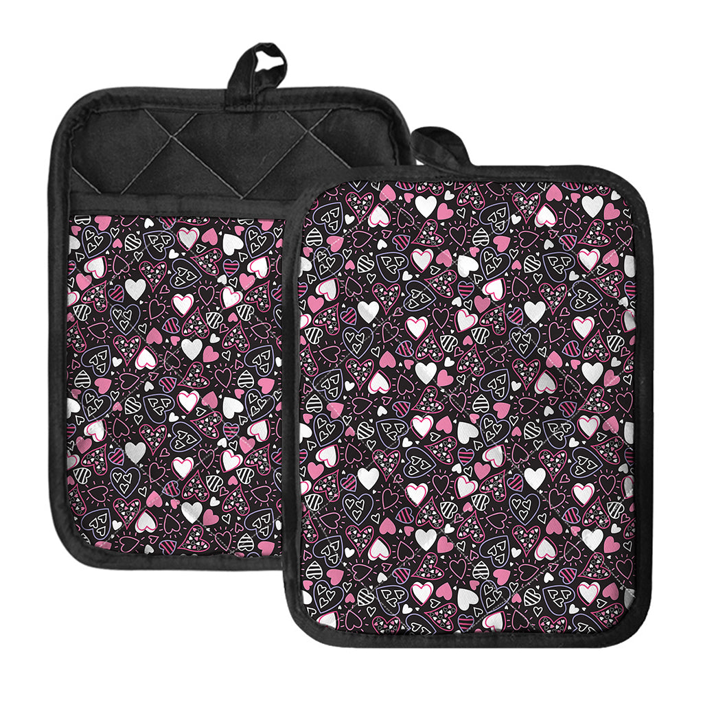 Cute Girly Heart Pattern Print Pot Holders With Pocket