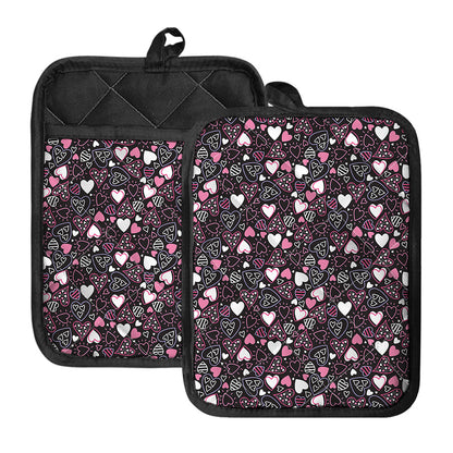Cute Girly Heart Pattern Print Pot Holders With Pocket