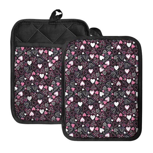 Cute Girly Heart Pattern Print Pot Holders With Pocket